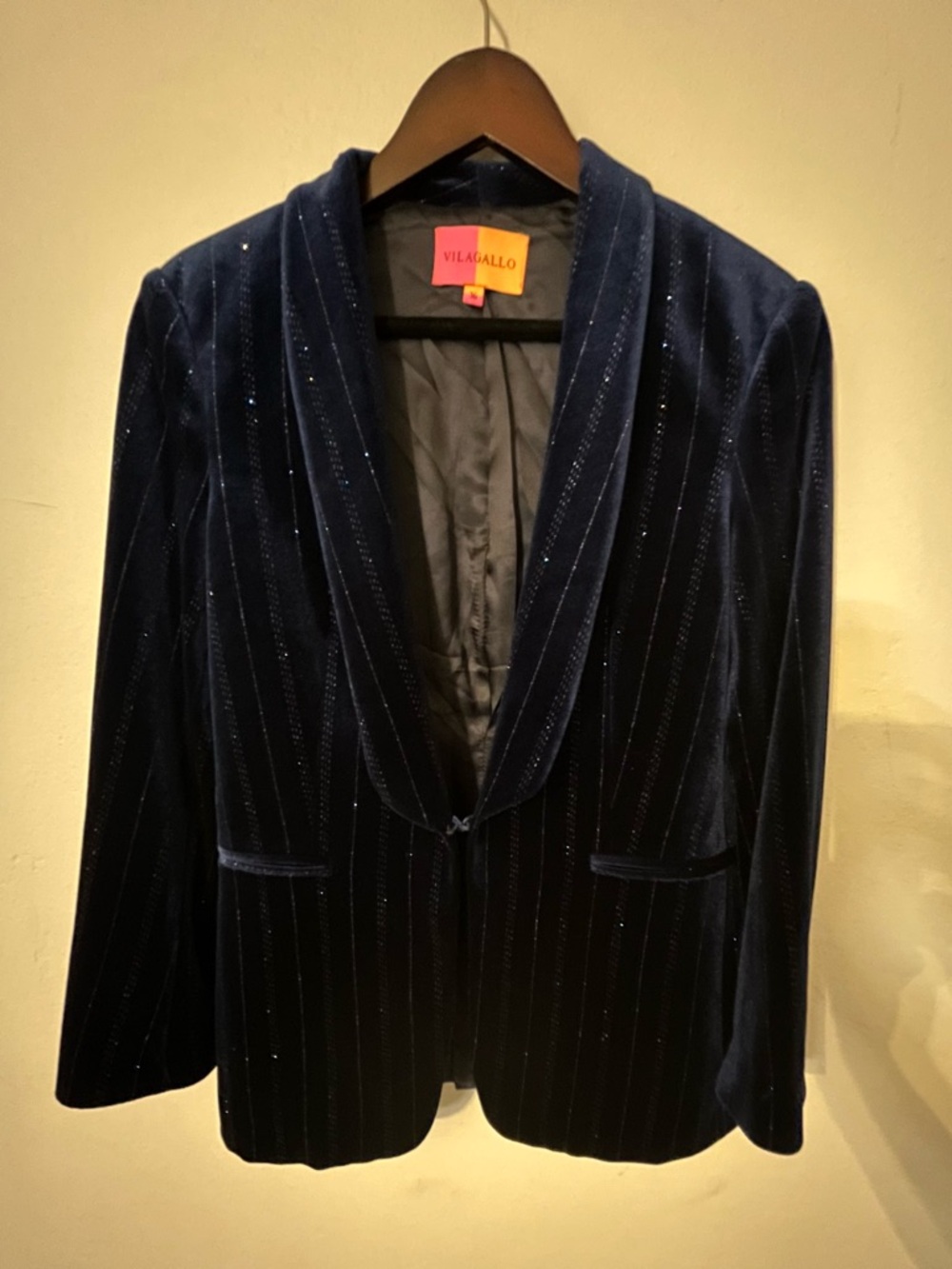 Vilagallo Velvet Blazer Navy Sparkle Pinstripe XS Made in Spain